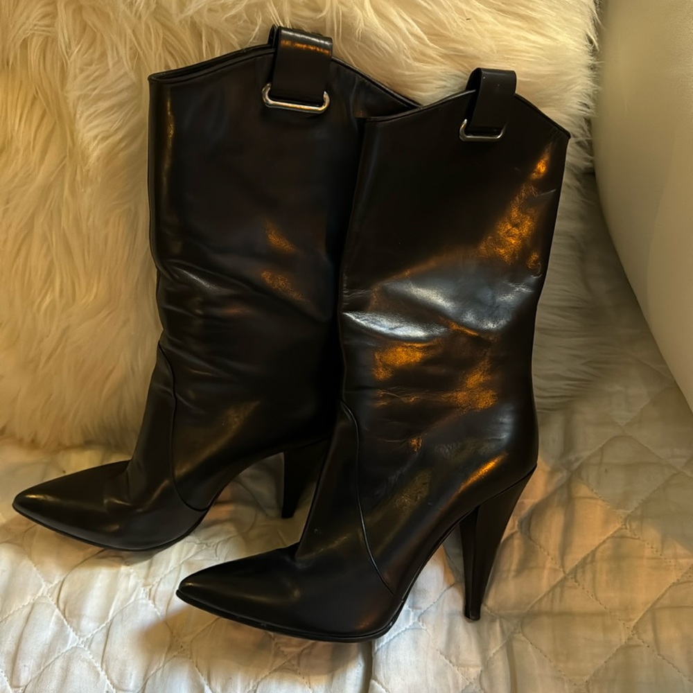 Casadei Black Leather Heeled Boots. Calf height Women’s Size 7.5